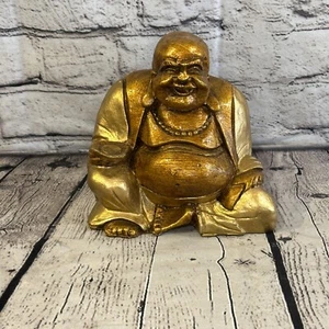 Gold & Bronze 18cm x 15cm Large Chinese Buddha Sitting On Lotus Statue Resin - Picture 1 of 11