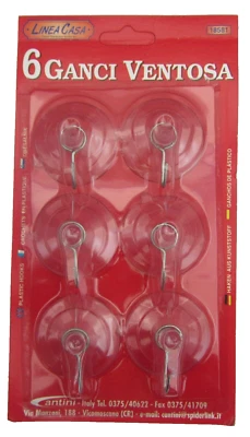 6 Ventosa Gancio Adesivi Appendiabiti Appendino Casa Cucina Bagno Ventose - Immagine 1 di 4