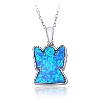 Sterlingsilber Künstlicher Blauer Opal Engel Kette - Bild 1 von 3