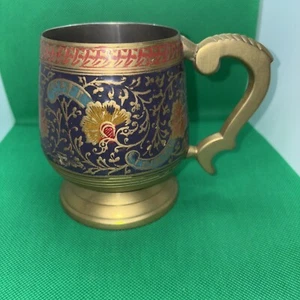 Coffee Mug Tea Mug Hand Painted Heavy Brass 11cm Vintage Rare - Picture 1 of 7
