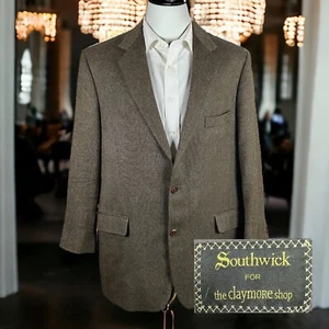 Southwick Sport Coat Blazer Mens 46L Brown Soft Tweed Blue Birdseye Stripe - Picture 1 of 11