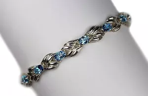 925 massives Sterlingsilber Himmelblautopas OVAL 6x4 mm Tennisarmband 7,0 Zoll - Bild 1 von 3