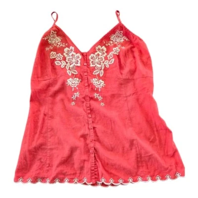 VTG Marks & Spencer Slip Top Sz M Coral Women Embroidery Fairy Babydoll Y2K - Image 1 of 4
