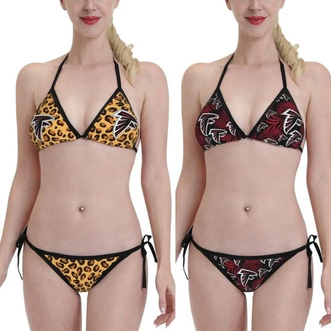 2PCS Atlanta Falcons Women's Bikini Lace Up String Bathing Suits Swimsuits Cover