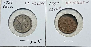 LOT OF 2 CZECHOSLOVAKIA HALERU 20 1921 , 50 1969 - Picture 1 of 6