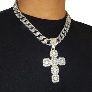 Large CROSS Pendant 45cm 18" Iced Cubic Zirconia Chain Hip Hop Jewelry Necklace - Picture 1 of 16