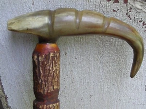 Vintage Antique Stag Antler Cane Walking Stick Remington Brass Shotgun Shell Tip - Picture 1 of 16