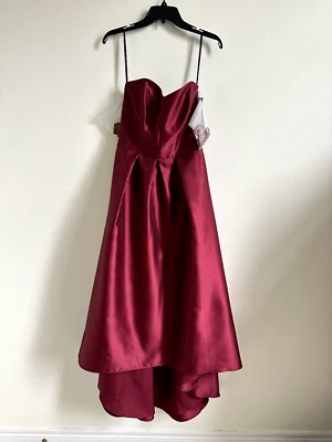 Alfred Sung Women's Strapless High Low Satin Gown Dress Burgundy Size 10 NWT - Image 1 of 4