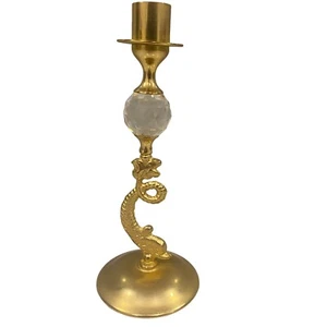 24K Gold Plated Bronze Swarovski Crystal 7.5" Dolphin Fish Koi Candle Holder - Picture 1 of 5