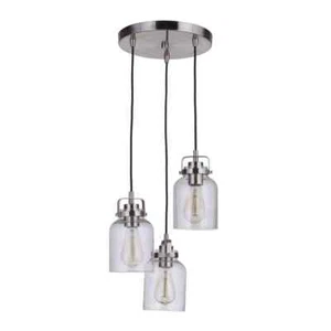 60-Watt 3-Light Brushed Nickel Island Pendant with Clear Glass - Picture 1 of 2