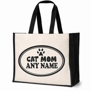 Personalisierte Katze Mama Tragetasche beliebiger Name Katzenliebhaber Damen Canvas Shopper - Bild 1 von 6