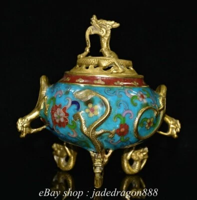 6.4" XuanDe Marked China Copper Cloisonne 3 Water Dragon Incense Burner Censer - Image 1 of 4