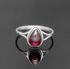 Anillo de plata esterlina 925 corte pera granate rojo damas cristal joyería regalo - Imagen 1 de 6
