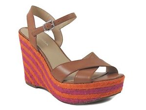 Via Spiga Women's Evelina Wedge Sandals Leather Cinnamon Brown Size 8.5 M