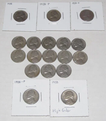 1938 Jefferson Nickel Lot (18) w/Some Nice Ones P & S Minted  SEE PICS! - Image 1 of 3
