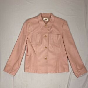 Talbots Leather Coat Jacket Blazer Womens Pink Button Front Retro Pockets 