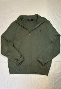Ralph Lauren Sage Green Half-Zip Sweater/Burgundy Brown Pony Men’s Large - Picture 1 of 4