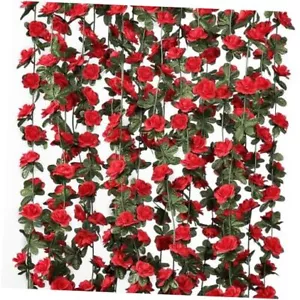 9 Pack 72 FT Artificial Flower Garland, Fake Roses Vines Silk Flowers 9PCS Red - Picture 1 of 7