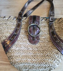 Nine West Straw Shoulder Beach Bag Large Summer Fall 22x12x5" EUC - Picture 1 of 8