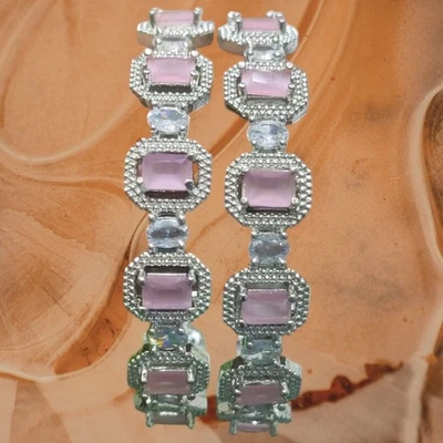 Designer AD CZ Indian Ethnic Wedding Silver Plated Bollywood Bridal 2'8... - Immagine 1 di 4