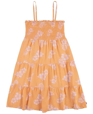 NWT Levis Girls Orange Pink Tiered Floral Dress (XL) 14-16 Shirred Sleeveless - Image 1 of 2