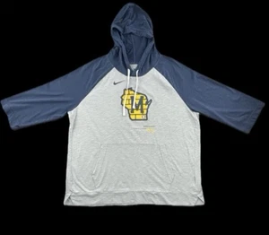 Milwaukee Brewers Nike Heather Gray Navy Baseball Raglan 3/4-Sleeve Hoodie 2XL - Picture 1 of 7