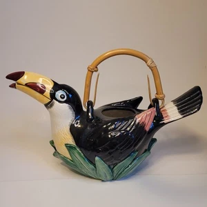 Fitz and Floyd Toucan Black Bird Teapot Vintage 1991 with Bamboo Handle Descript - Picture 1 of 24
