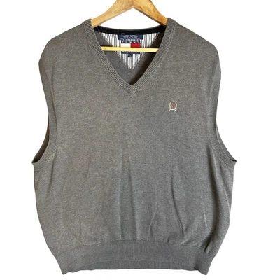 Tommy Hilfiger Sweater Vest Mens Preppy Crest Gray Academia Golf Tennis Vintage  - Image 1 of 4