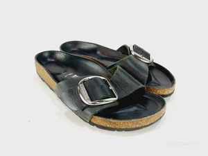 Birkenstock Madrid Big Buckle Black Leather Slides Euro 38 Womens US 7 - Picture 1 of 10