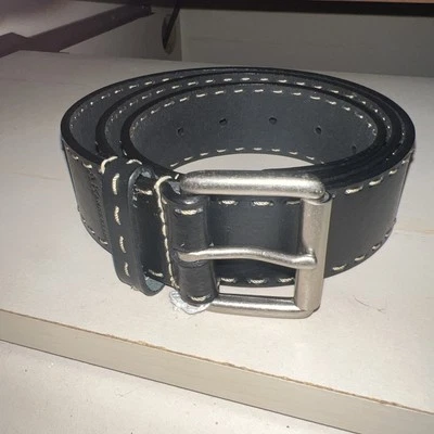 Cinturón de cuero negro Ann Klein puntada blanca hebilla plateada para mujer XL Foto 1 de 3