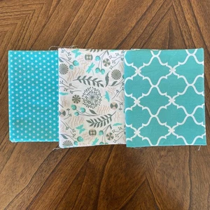 Mixed Aqua Abstract and Floral Fat Quarter Set Cotton Fabric | includes 3 - Picture 1 of 1
