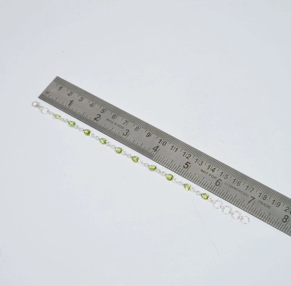 925 SOLID STERLING SILVER Green PERIDOT HANDMADE BRACELET- 7.1 INCH - Image 1 of 1