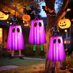 3P Luces Colgantes Fantasmas Halloween Decoraciones Exterior (Púrpura y Naranja),...  - Imagen 1 de 8