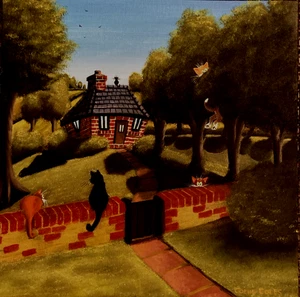 Colin Coles "Unfug im Garten" signiert Acryl und Ölgemälde auf Karton - Bild 1 von 6