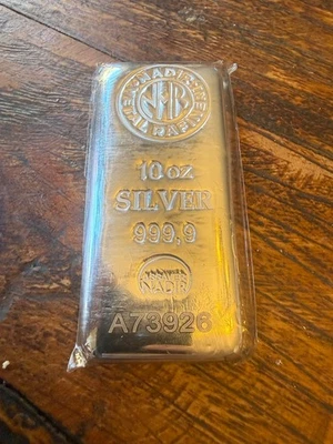 Barra de plata de refinería de metal Nadir de 10 onzas (10 oz AG) .999+ Foto 1 de 2
