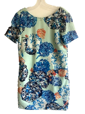 Vestido recto J CREW verde y azul menta estampado floral manga corta talla 2 pequeño Foto 1 de 4