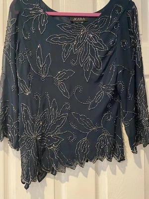 Jkara Beaded Navy Top 12/M/L - image 1 of 2