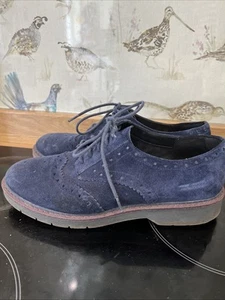 Clarks Women’s Size 7D Navy Blue Suede Brogues Lace Up 7 D flat - Picture 1 of 12