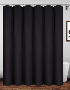 Homehold Waterproof Polyester Shower Curtain With Hooks, 240 x 200cm Black Bath - Picture 1 of 3