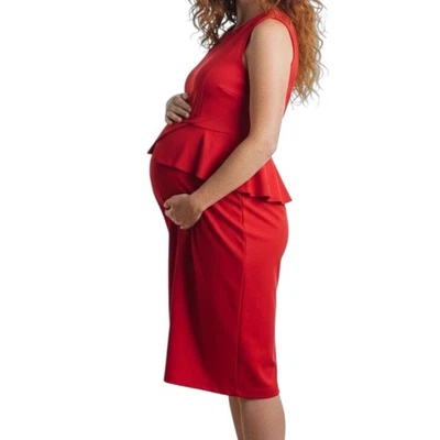 A PEA IN THE POD Maternity Peplum Sheath Dress Red Sleeveless Sz Small Old Money - Image 1 of 4