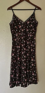 Lulus Midikleid Esperanza schwarz-rosa Blumenmuster mit Schlitz, Größe M - Bild 1 von 22