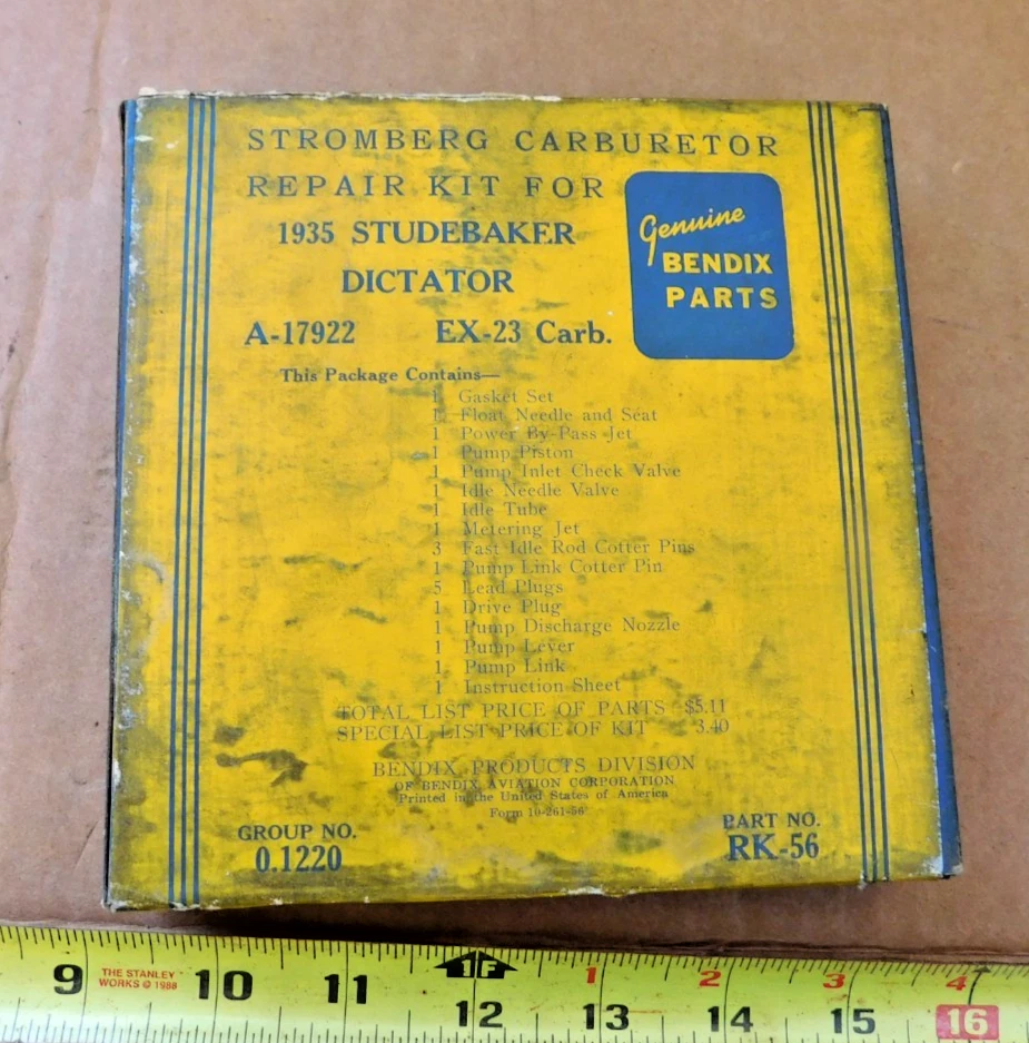 KIT DE REPARACIÓN DE CARBURADOR STROMBERG NUEVO PARA COCHES DICTATOR STUDEBAKER 1935 Foto 1 de 1