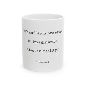 Taza Seneca Quote Suffer More In Imagination Cerámica Blanca Taza de Café 11oz Regalo - Imagen 1 de 6