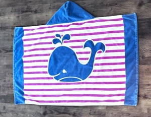Pottery Barn Kids  Whale Striped Beach Towel Hooded EUC 30"X50" - Picture 1 of 4