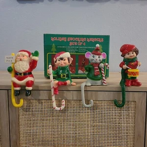 Vintage 7" Holiday Christmas Stocking Hangers Hard Plastic Hong Kong Set Of 4 - Picture 1 of 8