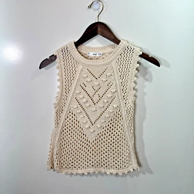 Mango Women’s Crochet Top Size XS Cream Festival Boho 60's Sleeveless Breathable - Image 1 of 4
