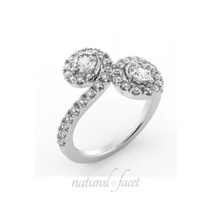 Anillo de dos piedras halo de oro blanco con diamantes extraídos tierra redonda H SI1 de 1,75 quilates - Imagen 1 de 8