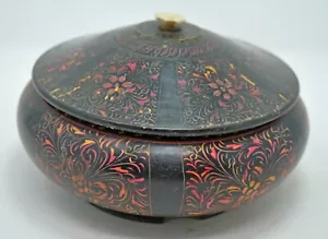 Antique Wooden Fine Lacquerware Food Box Original Old Fine Hand Turned Painted - Picture 1 of 7