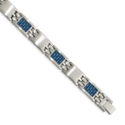 Stainless Steel Brushed with Blue Carbon Fiber Inlay Bracelet - Image 1 of 4