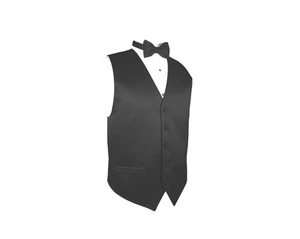 5XL Mens Solid Black Tuxedo Vest Bow Formal Wedding 5 Button Adj.Waist Match Tie - Picture 1 of 1